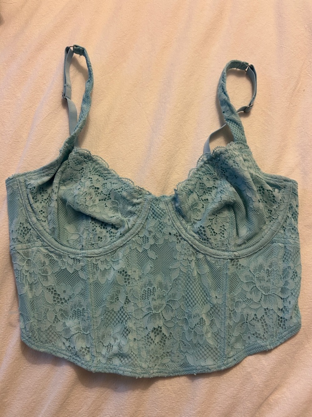 Hollister Lace Going Out Corset Top in Light Teal
